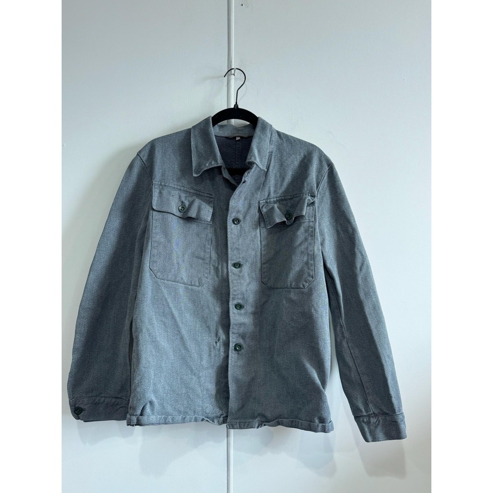 Vintage Swiss Military Gray Cotton Shirt Jacket Mens Medium Denim Button Shacket